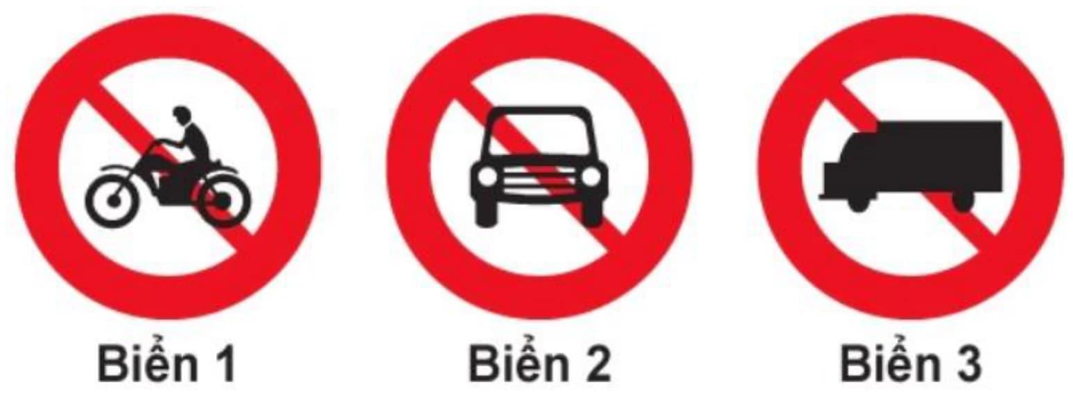Hình câu 304: Biển nào báo hiệu cấm xe mô tô ba bánh chở hàng đi qua?