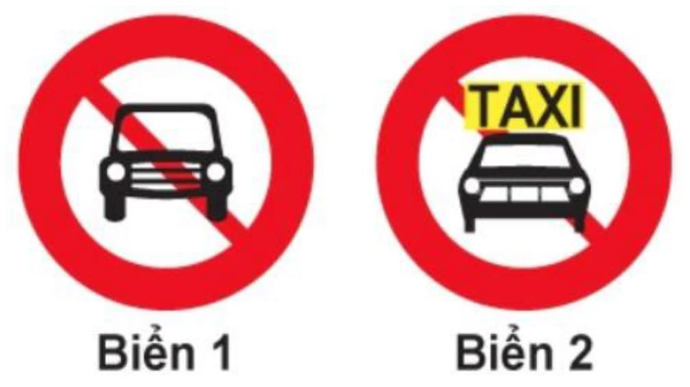 Hình câu 321: Biển nào cấm xe taxi mà không cấm các phương tiện khác?